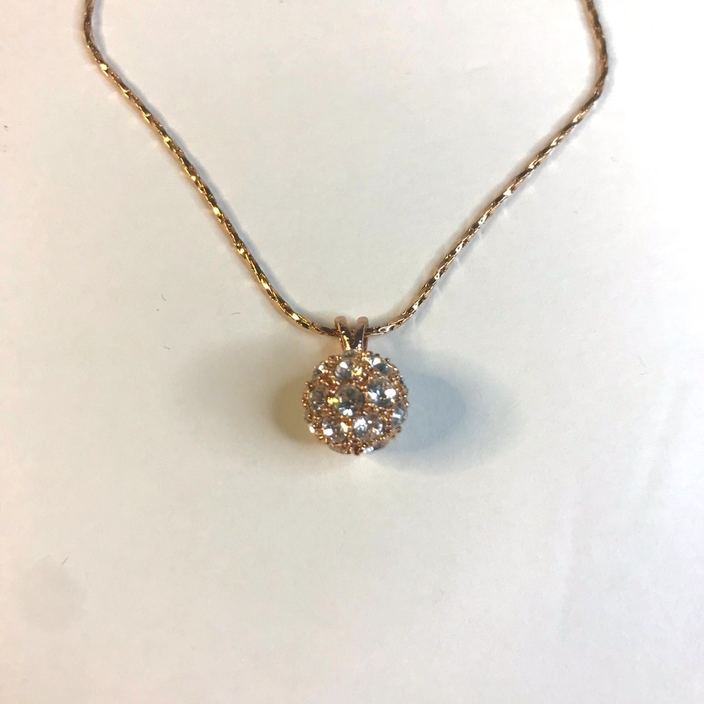 Vintage Italina Swarovski Rose gold synthetic diamond ball necklace 18k plating